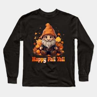 Groovy Happy Fall Y'all Cute Gnome, Pumpkin, Autumn Leaves Long Sleeve T-Shirt